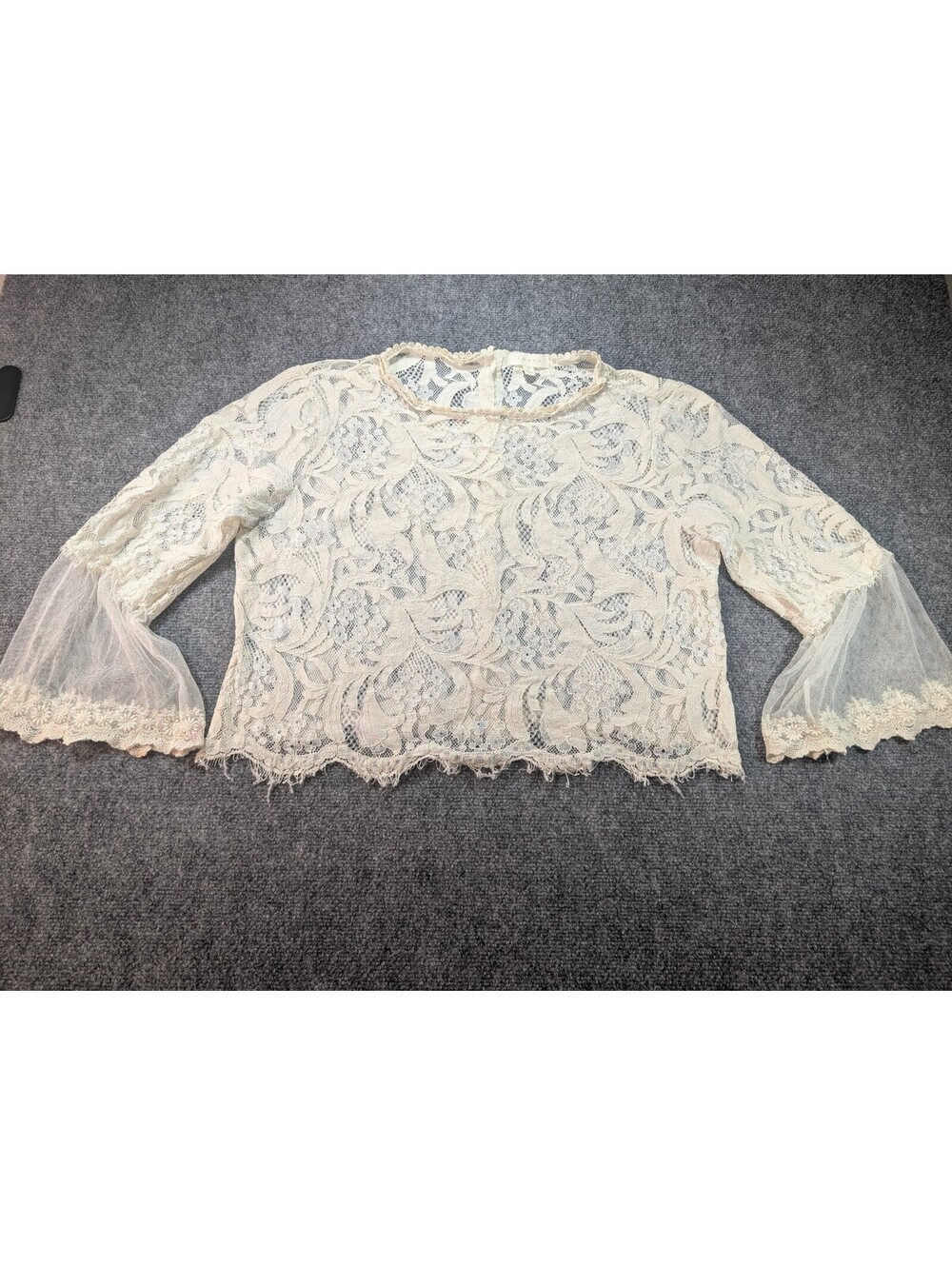 Adiva Women's XL Ivory Lace Blouse Sheer Bell Sleeves Boho Chic Festival